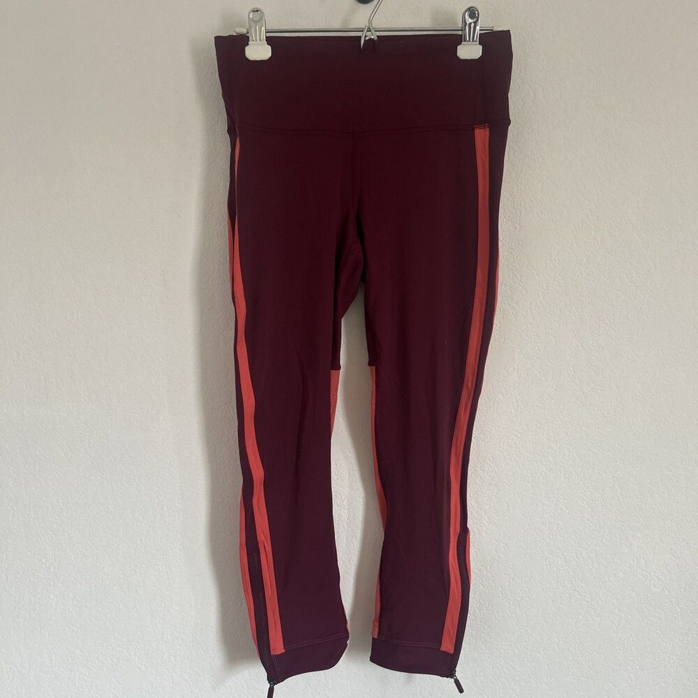Lululemon Zip The Line Crop *23 Deep Ruby / Poppy Coral Cropped Mesh Legging 8